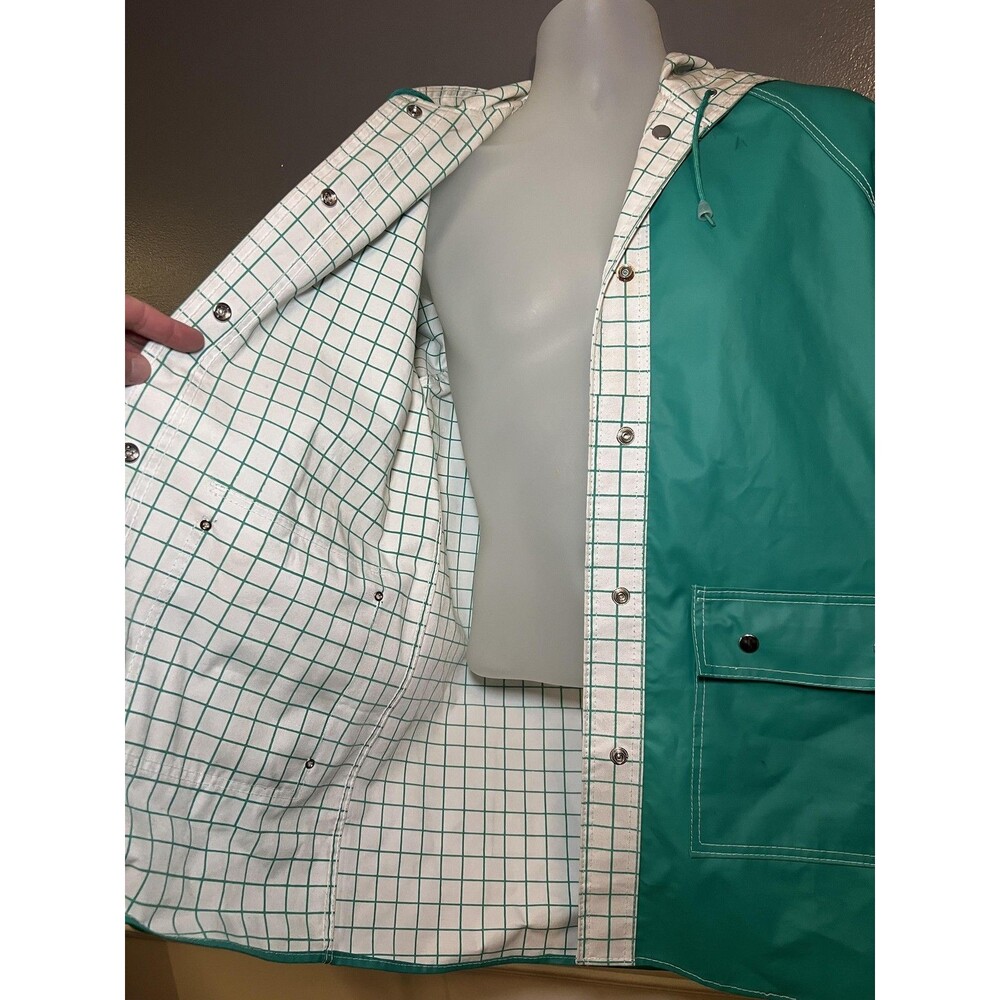 Vintage Charles River Coat Womens Medium Green Hooded PVC Rain Reversible 80s - Picture 13 of 16